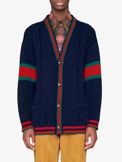 gucci oversize cable knit blue cardigan